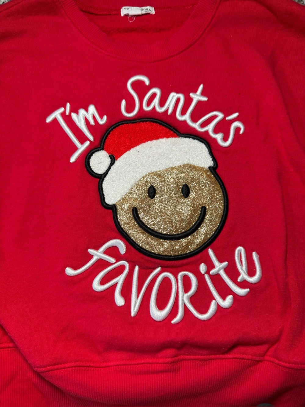 Eyeshadow Red Kids Holiday Pajama Top with Gold Glitter Gingerbread